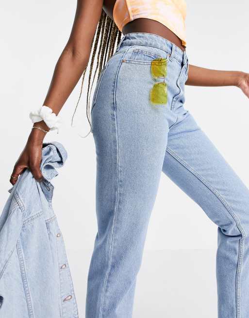 DTT Tall Katy high waisted cropped straight jeans in light blue wash , 3 of 4