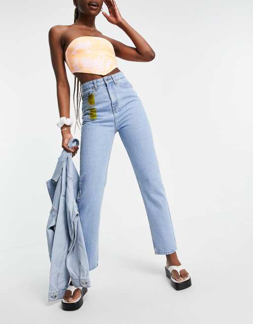 DTT Tall Katy high waisted cropped straight jeans in light blue wash , 4 of 4