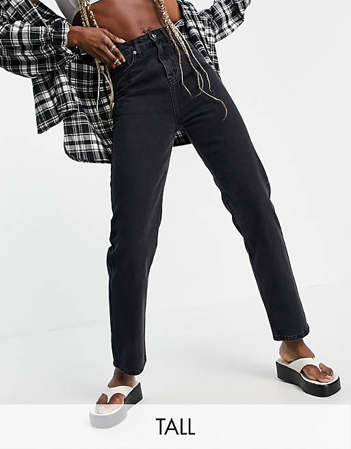 DTT Tall - Katy - Rechte jeans met hoge taille en cropped broekspijpen in verwassen zwart 