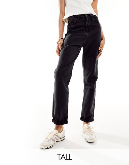 DTT Tall – Lou – Czarne mom jeans z efektem sprania