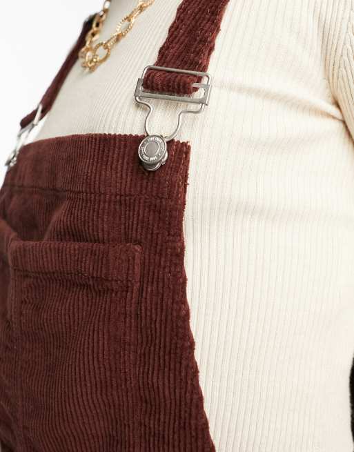 DTT Tall Lucine cord pinafore dress with pockets in chocolate brown, 3 of 4