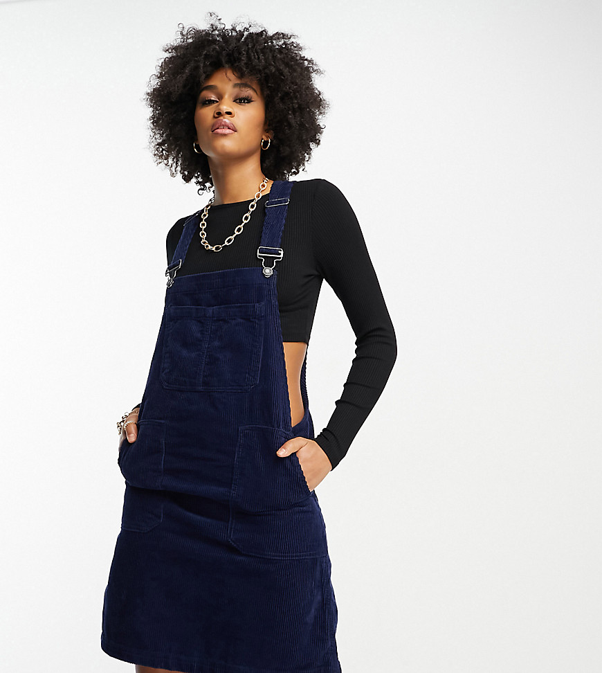 DTT Tall Lucine cord pinafore dress with pockets in navy
