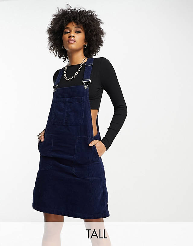 Don't Think Twice Tall - DTT Tall Lucine cord pinafore dress with pockets in navy