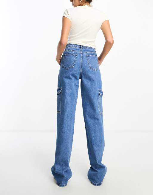 DTT Tall – Molly – Blå vida cargojeans med hög midja, 3 av 5