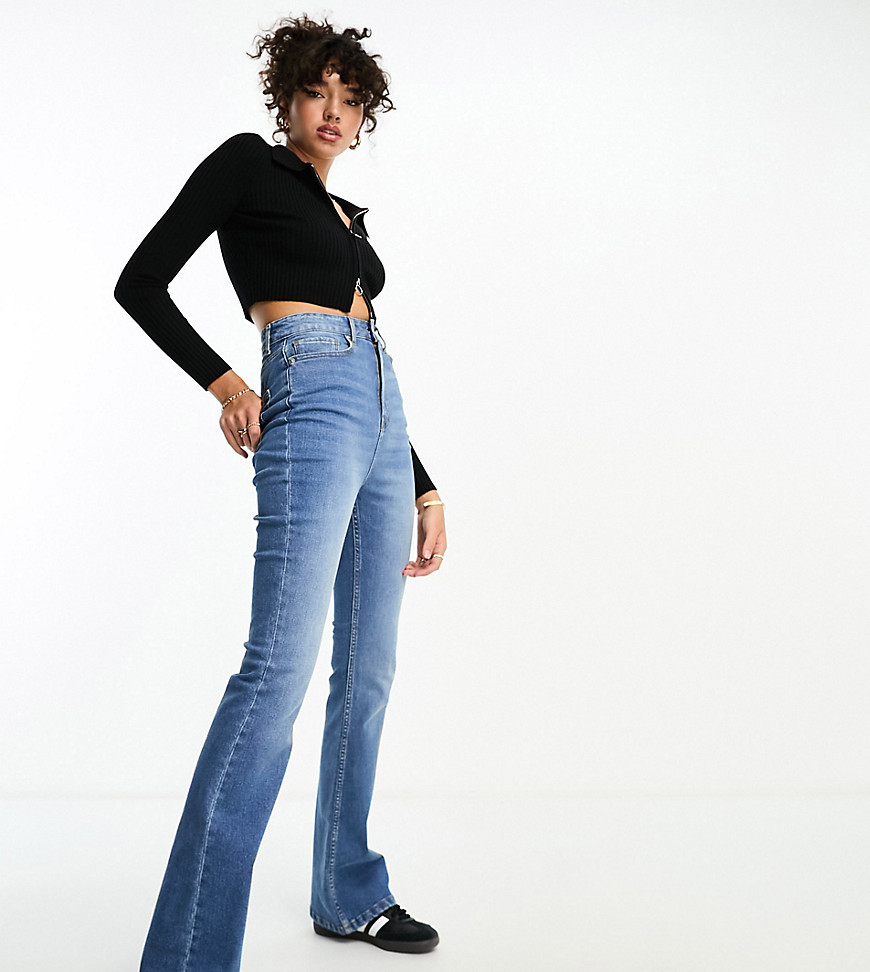DTT Tall Nia hourglass flared jeans in mid wash blue