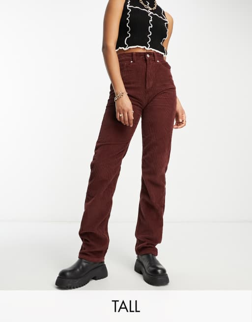 DTT Tall - Olive - Corduroy broek met rechte pijpen in chocoladebruin