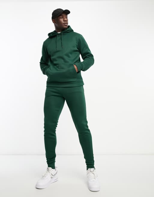 DTT Tall overhead hoodie jogger tracksuit set in dark green