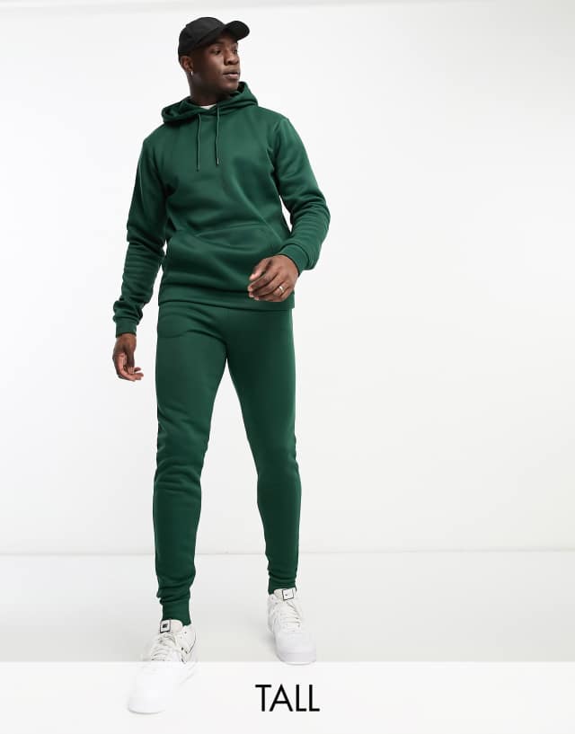 DTT Tall overhead hoodie & sweatpants tracksuit set in dark green