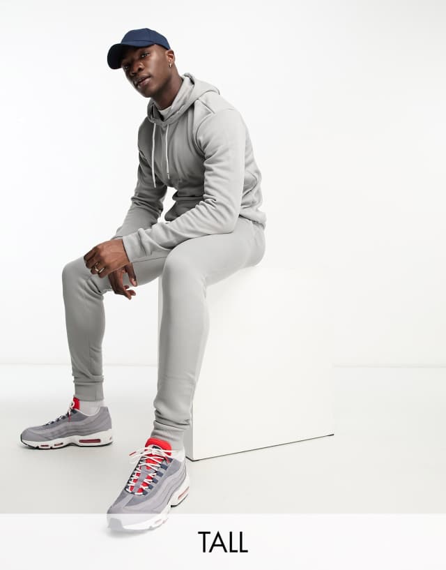 DTT Tall overhead hoodie & sweatpants tracksuit set in light gray heather