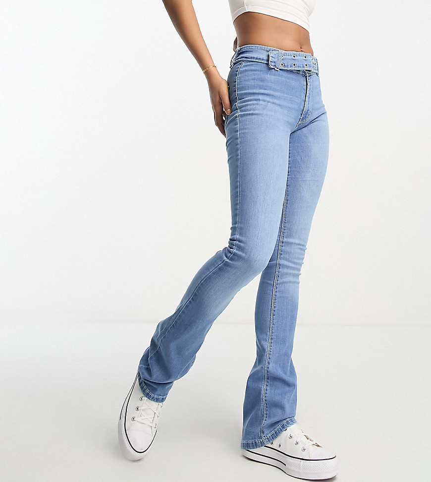 DTT Tall Phoebe belted low rise wide leg jeans in blue