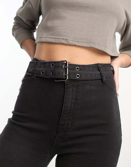 DTT Tall - Phoebe - Jeans a fondo ampio neri con cintura a vita alta, 3 di 5