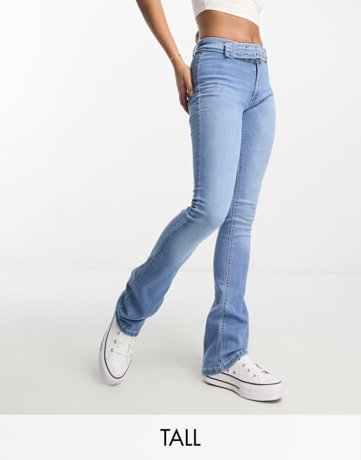 DTT Tall - Phoebe - Jeans met wijde pijpen en lage taille met riem in blauw
