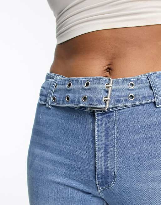 DTT Tall - Phoebe - Jeans met wijde pijpen en lage taille met riem in blauw, 2 van 5