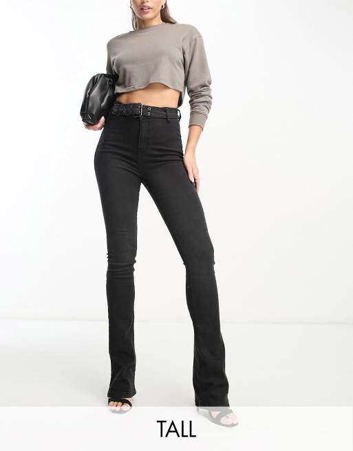 DTT Tall - Phoebe - Jeans met wijde pijpen, hoge taille en riem in zwart