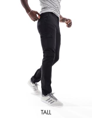 Don't Think Twice DTT Tall rigid straight fit utility cargo jeans in washed black