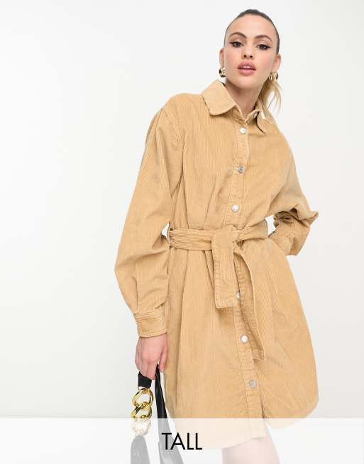 DTT Tall - River - Vestito camicia in velluto a coste cammello
