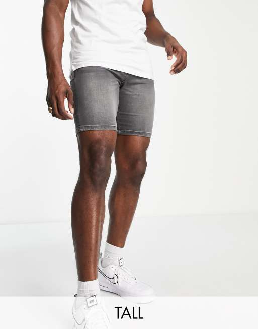 DTT Tall – Schmal geschnittene Jeans-Shorts in Dunkelgrau 