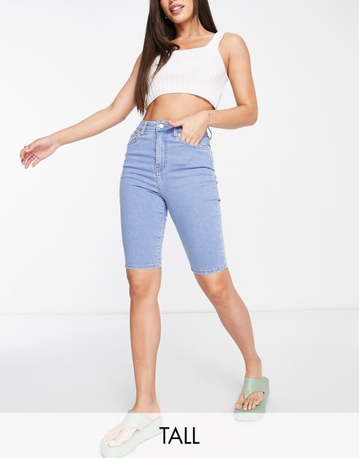 DTT Tall skinny denim shorts in light wash blue