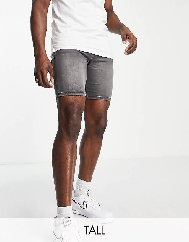 Don't Think Twice - DTT Tall skinny fit denim shorts in dark grey