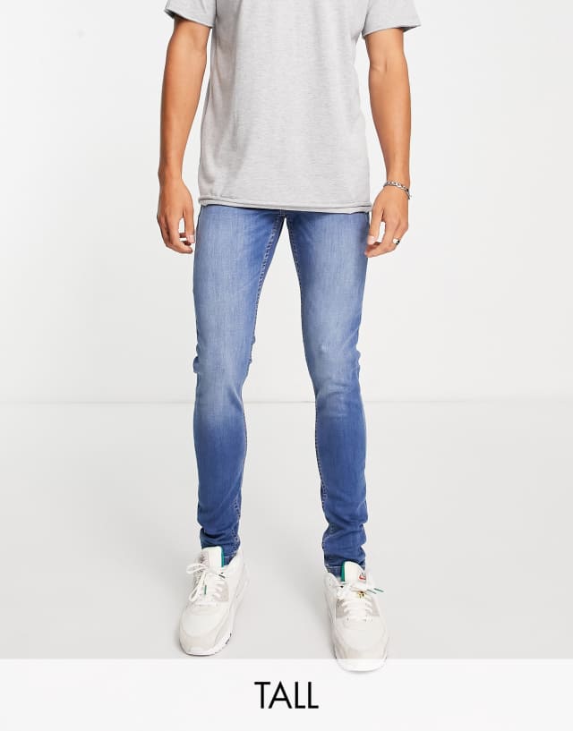 DTT Tall skinny fit jeans in mid blue