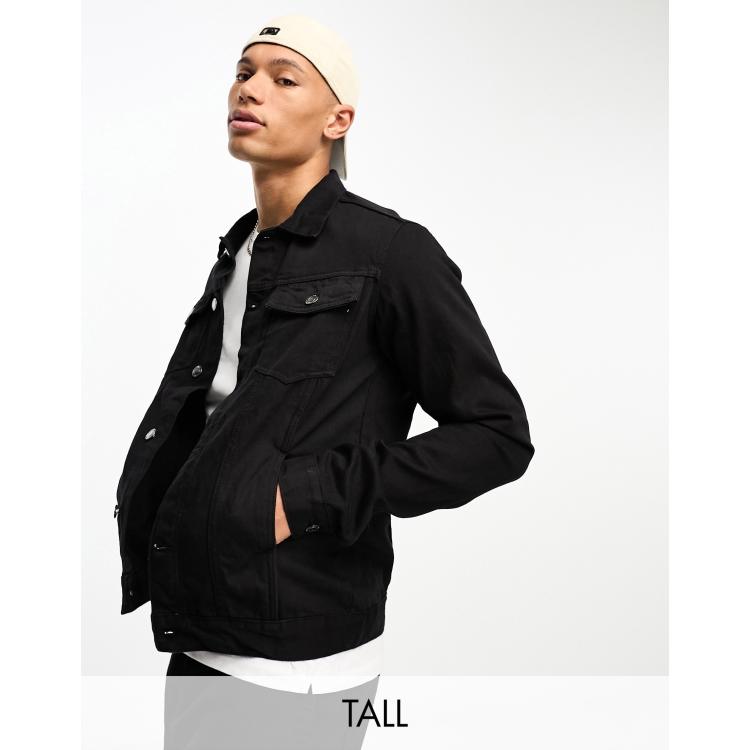 DTT Tall slim fit denim jacket in black