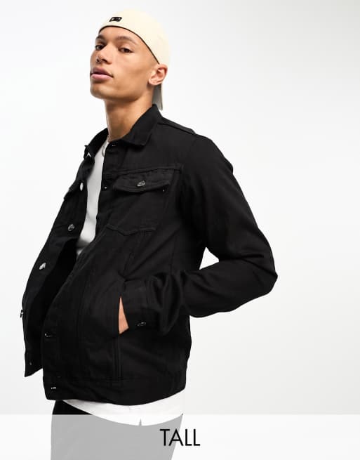 DTT Tall slim fit denim jacket in black