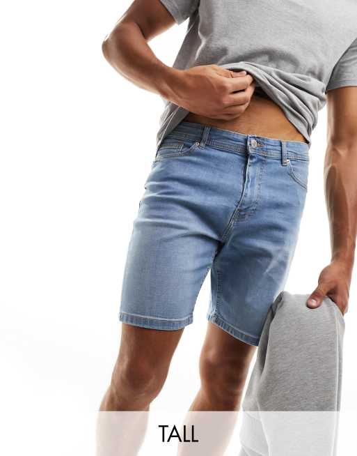 DTT Tall - Slim-fit denim short in lichtblauw