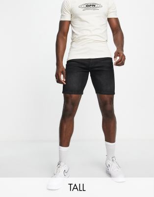 DTT Tall slim fit denim shorts in washed black