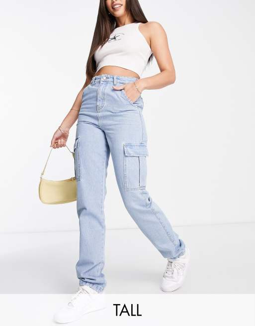 DTT Tall straight leg jeans with cargo pockets in light blue