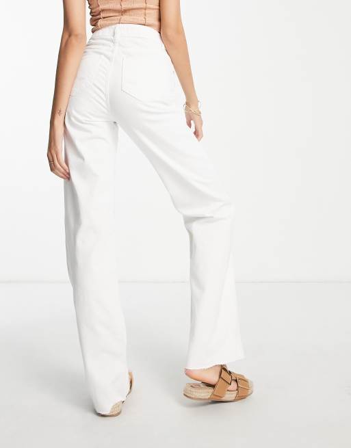 DTT Tall straight leg jeans with raw hem and knee rips in light