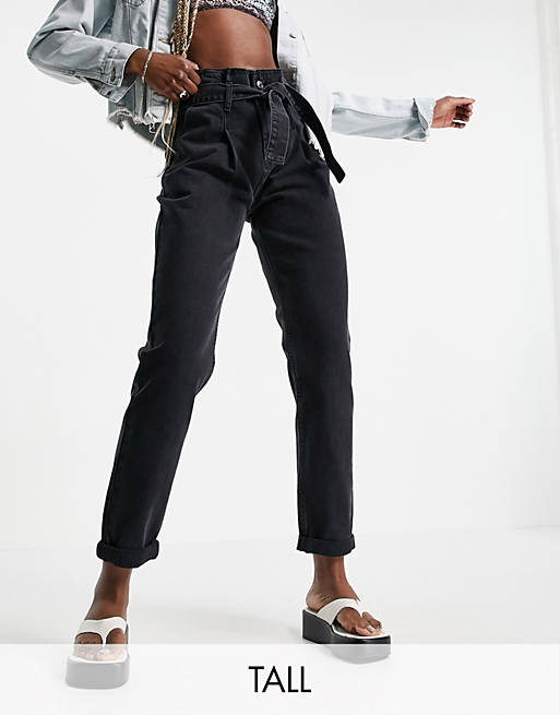 DTT Tall - Sultan - Jeans met plooirand langs de taille in zwart met wassing 