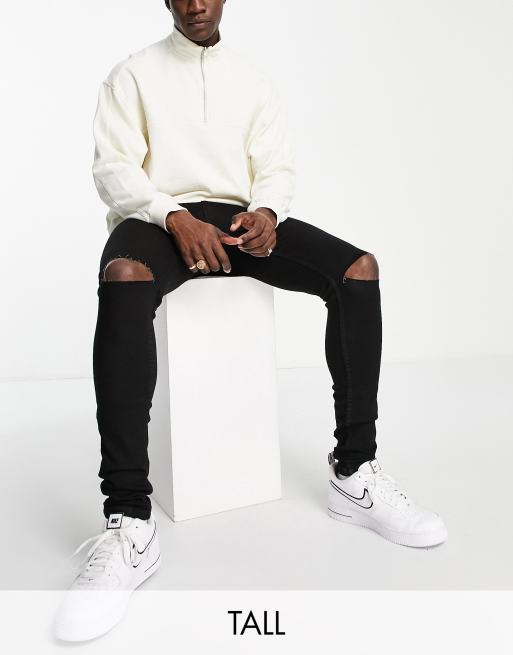 DTT Tall – Svarta skinny jeans med revor 