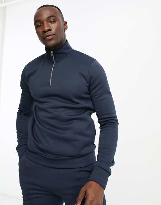 DTT Tall – Trainingsanzug in Marineblau aus Sweatshirt mit kurzem Reißverschluss und Jogginghose, 3 von 4