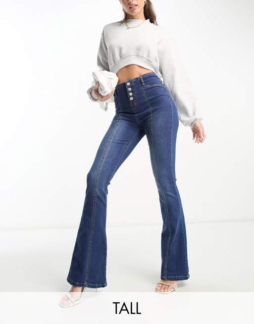 DTT Tall – Travis – Jeans in Blau mit hohem Bund, weitem Bein und Knopfleiste