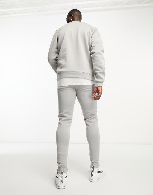 DTT Tall - Tuta sportiva grigio chiaro con felpa girocollo e joggers, 3 di 4