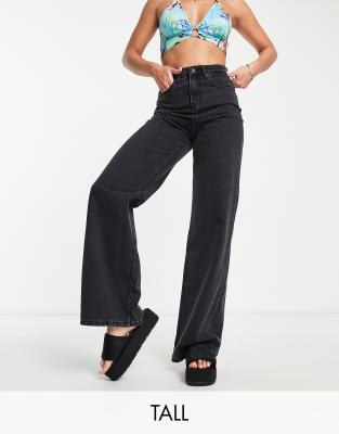 Don't Think Twice DTT Tall wide leg jeans in washed black