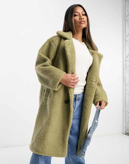 Green button front teddy coat hotsell