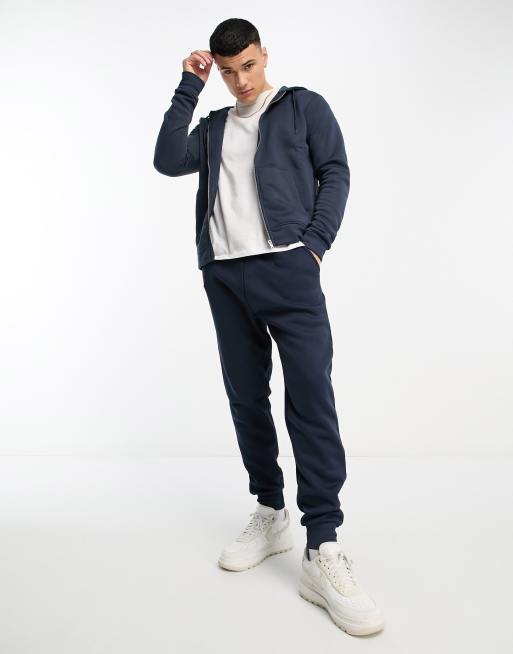 DTT - Trainingspak met hoodie met ritssluiting en joggingbroek in marineblauw