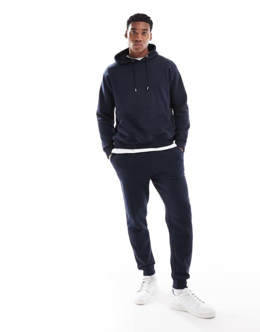 DTT - Trainingspak met hoodie zonder sluiting en joggingbroek in donker marineblauw