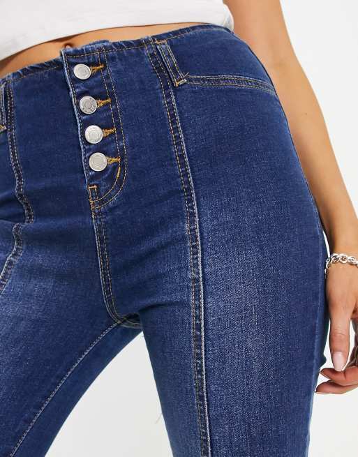 High waisted button on sale fly jeans