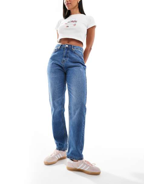 DTT – Veron – Locker geschnittene Mom-Jeans in verwaschenem Mittelblau - view 1