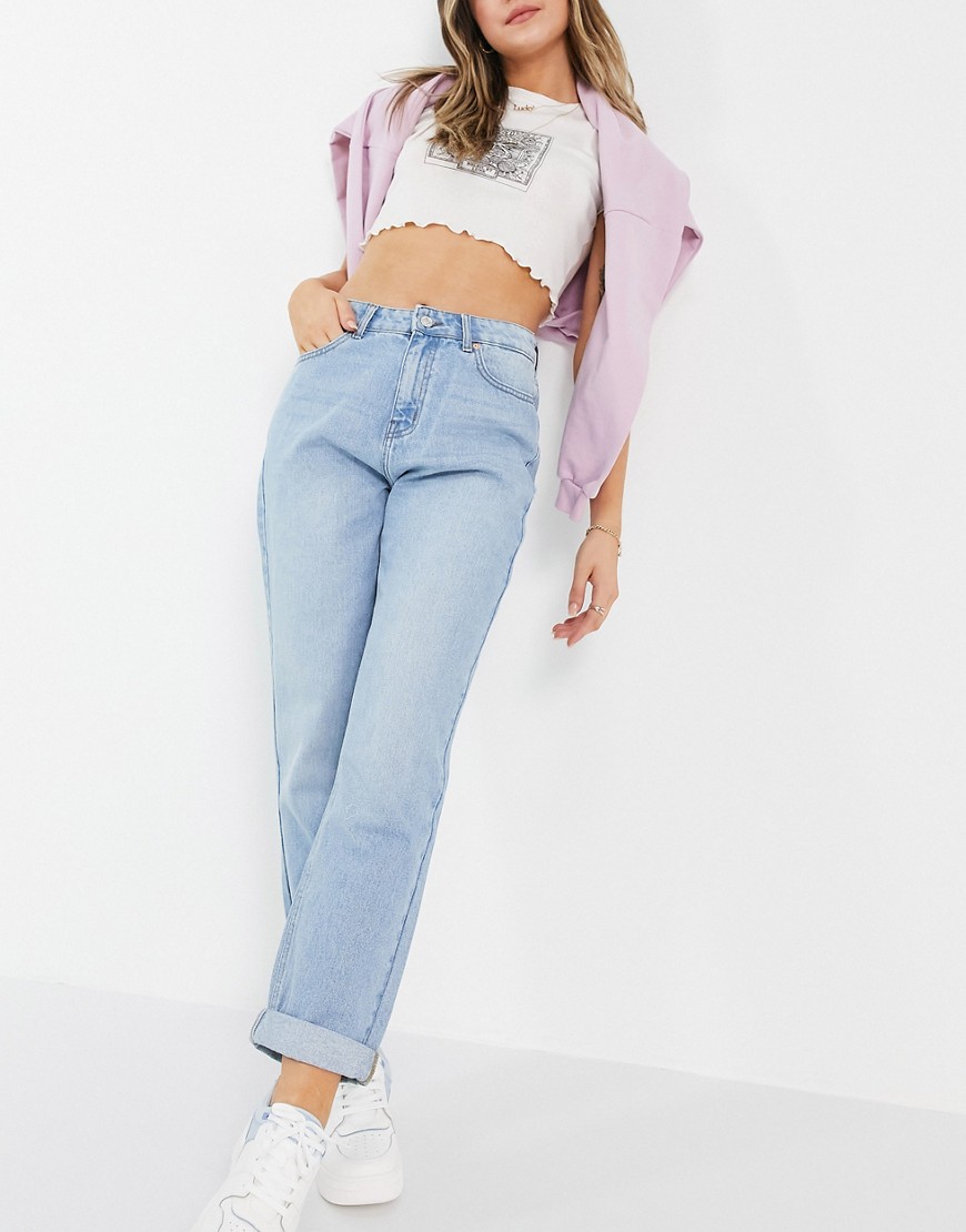Shop Don't Think Twice Dtt Veron Relaxed Fit Mom Jeans In Light Blue Wash-blues