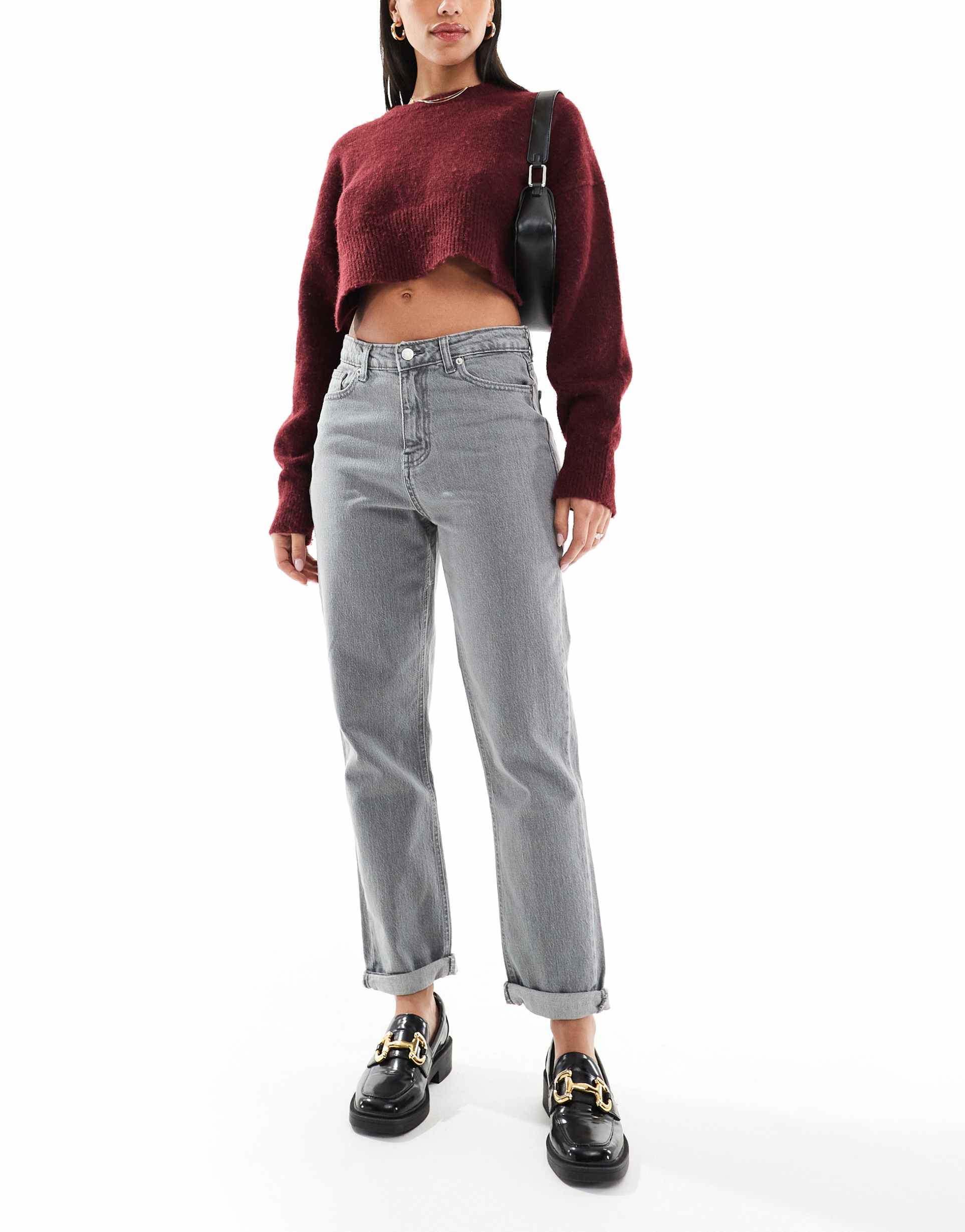 dtt veron relaxed fit mom jeans in light gray wash