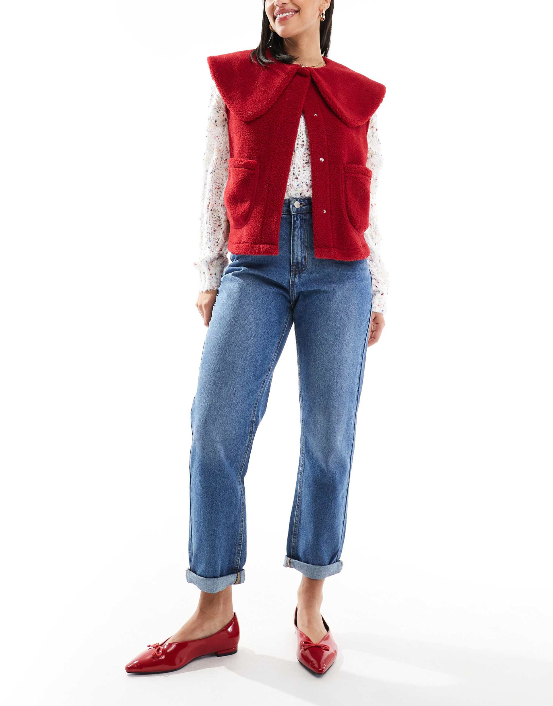 dtt veron relaxed fit mom jeans in mid blue