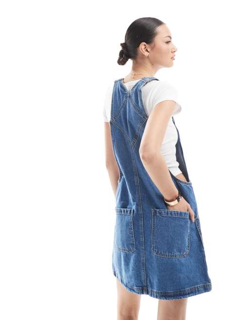 DTT Vestito scamiciato in denim blu medio con tasche ASOS