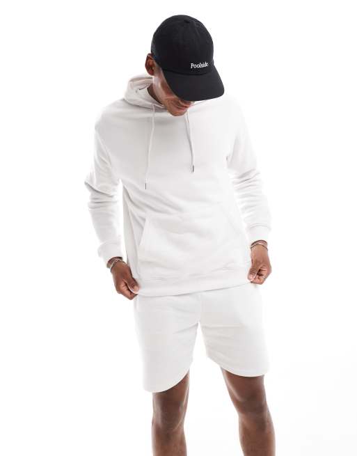 DTT – Vitt set i jersey med huvtröja i dra på-modell och shorts