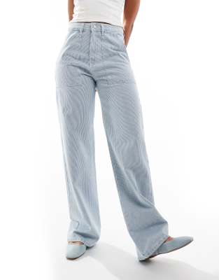 Don't Think Twice DTT wide leg jeans in blue & white stripe
