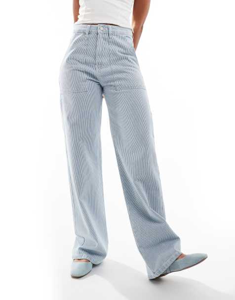 DTT wide leg jeans in blue & white stripe - view 1