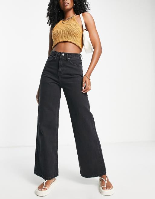 Washed black cropped deals wide leg jeans