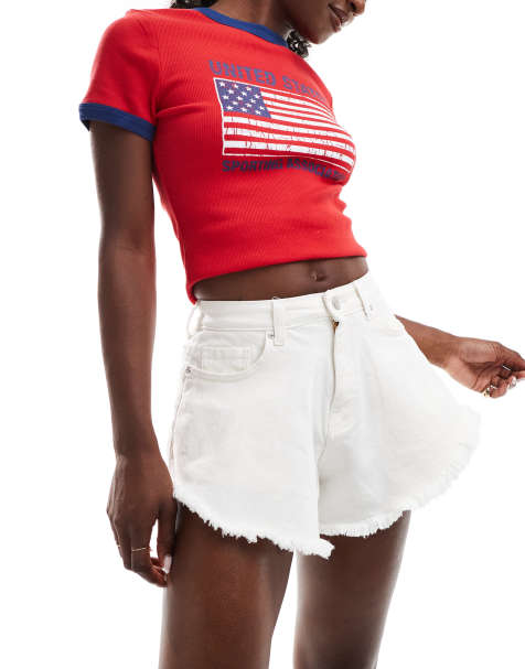 DTT - Zwierige denim short in gebroken wit - view 1